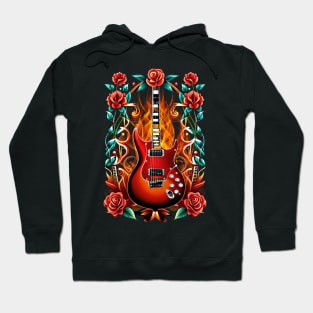 Electric guitar on fire with flowers 25 Hoodie